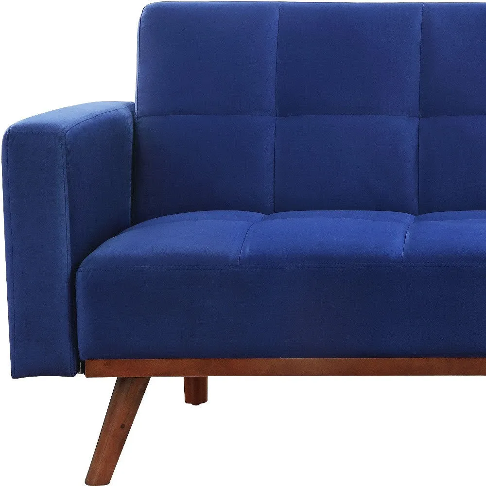 76 Blue Velvet And NAtural Sleeper Sofa