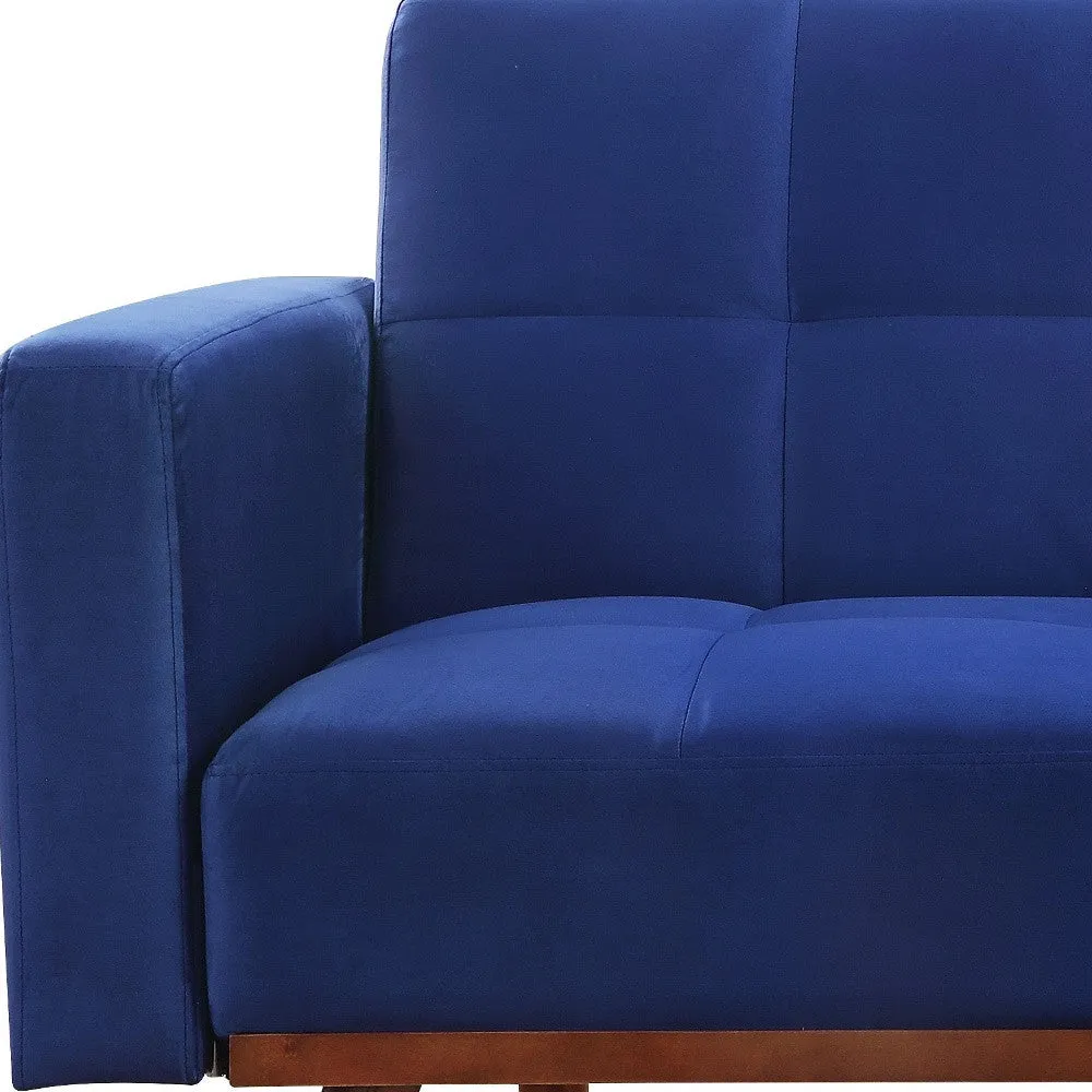 76 Blue Velvet And NAtural Sleeper Sofa