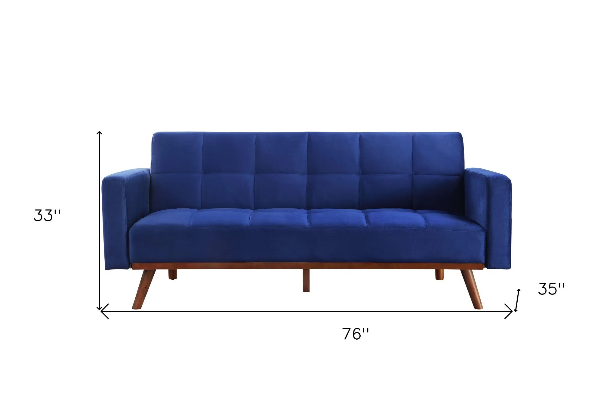 76 Blue Velvet And NAtural Sleeper Sofa