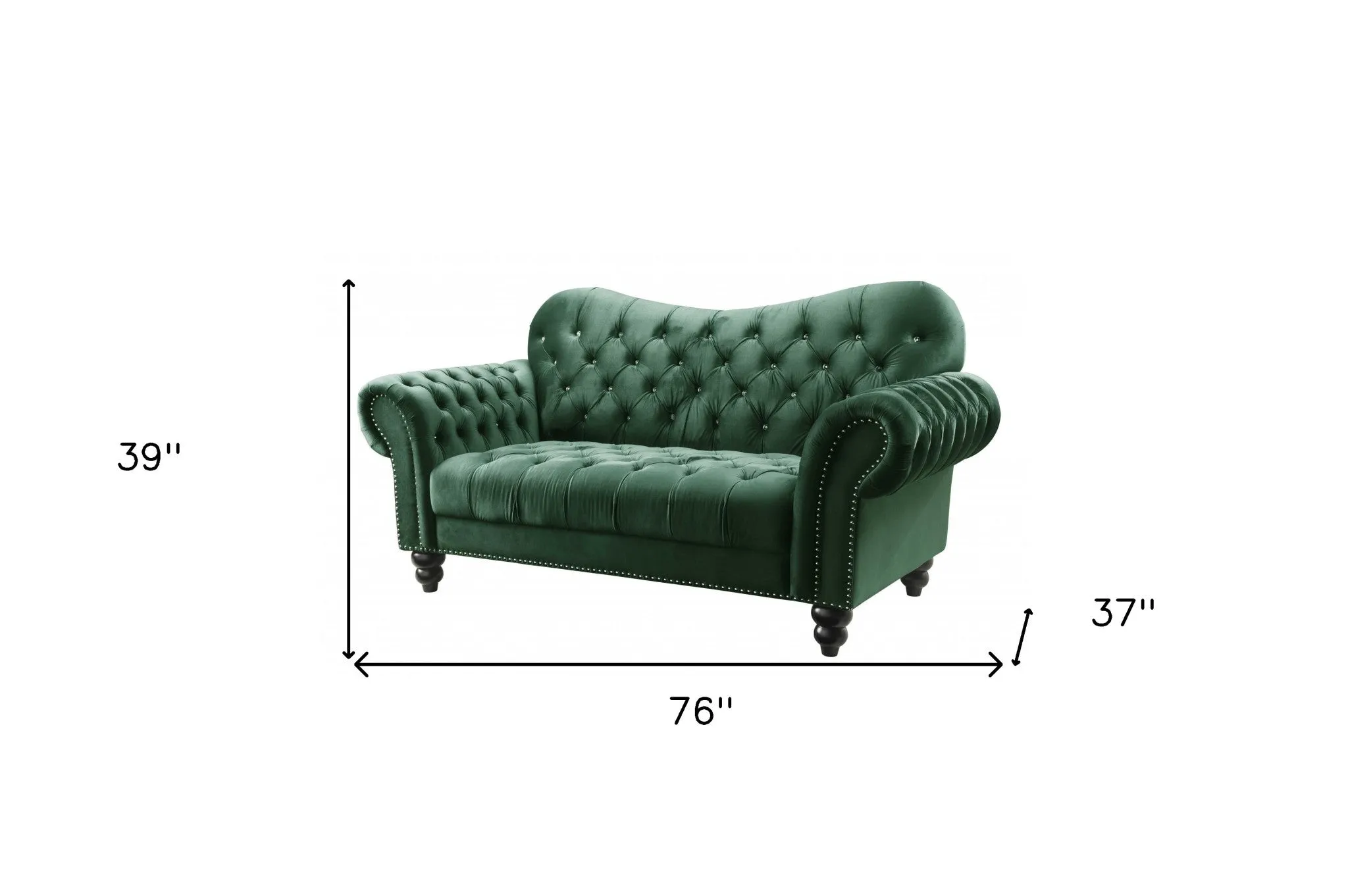 76 Green And Black Velvet Loveseat