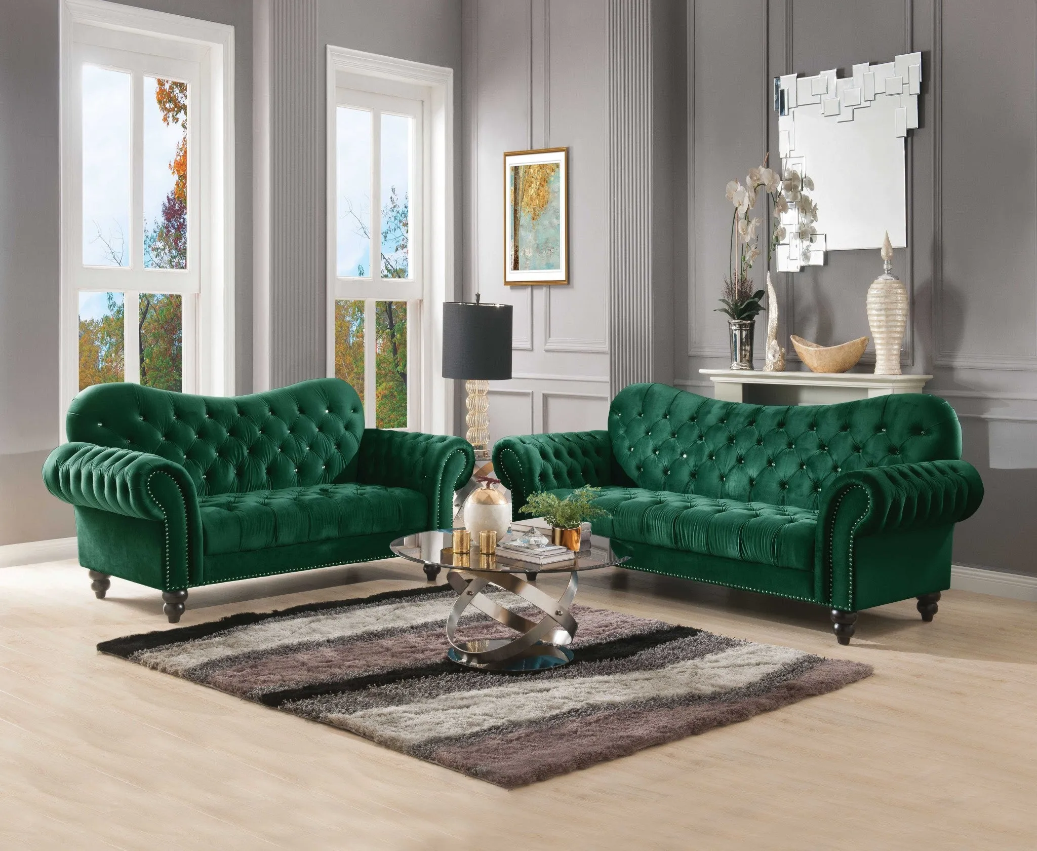 76 Green And Black Velvet Loveseat