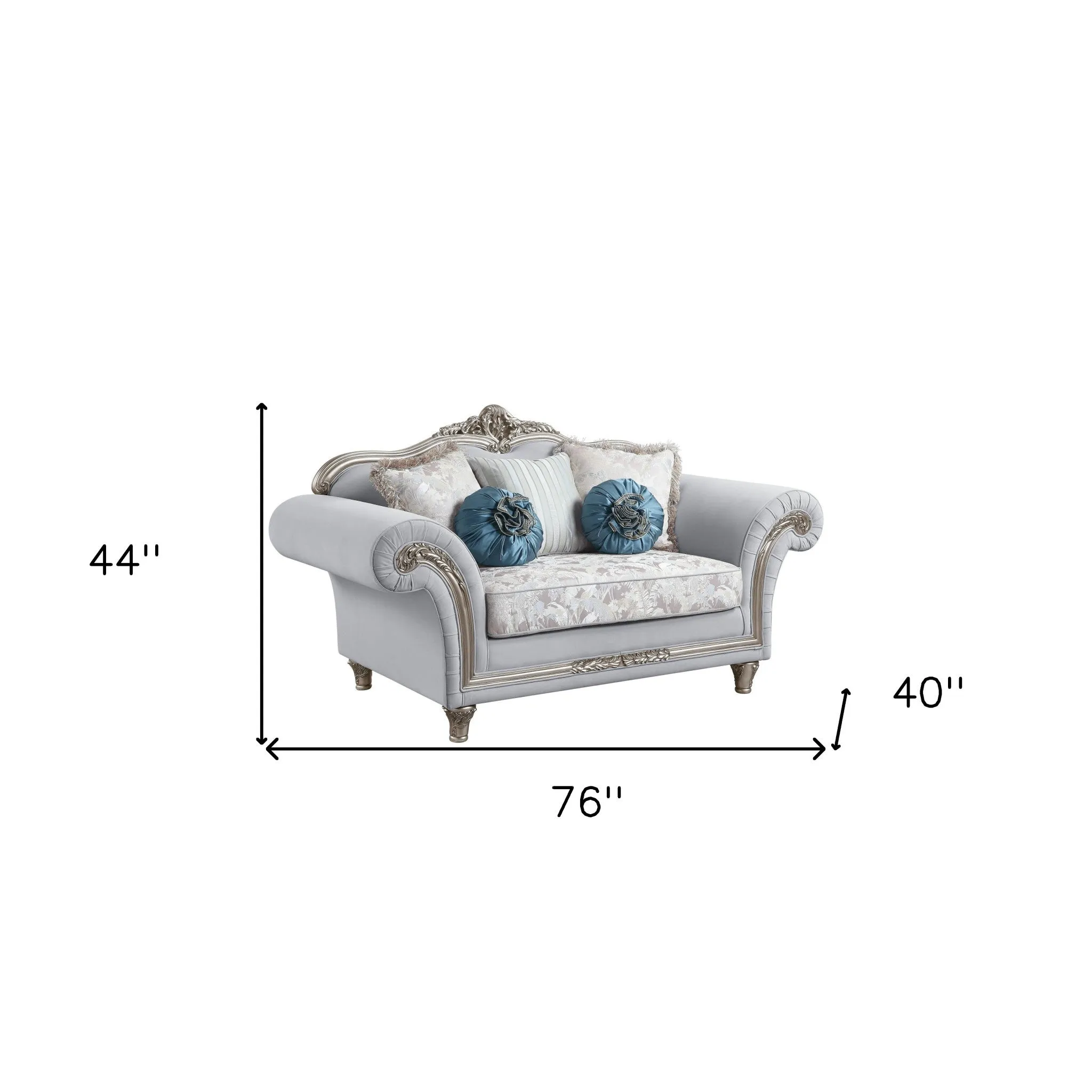 76 Light Gray And Platinum Linen Loveseat and Toss Pillows