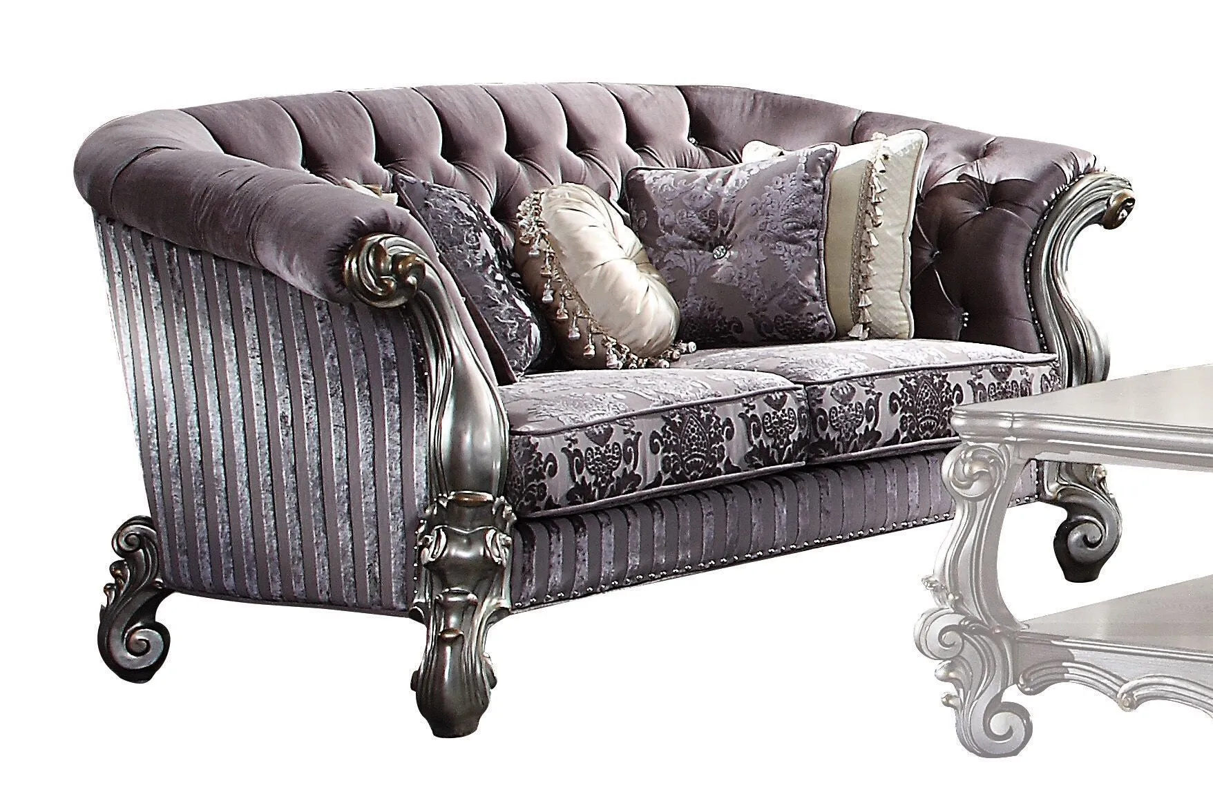 76 Purple And Platinum Velvet Loveseat and Toss Pillows