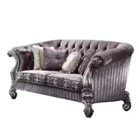 76 Purple And Platinum Velvet Loveseat and Toss Pillows