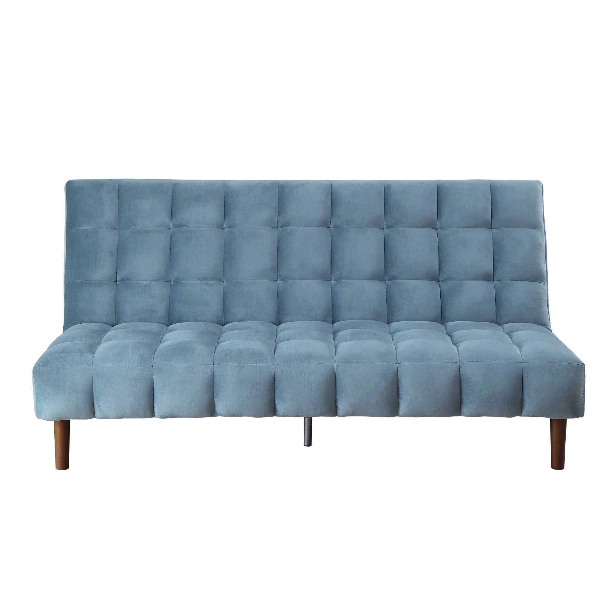 76 Teal Velvet And Wood Brown Sleeper Sofa