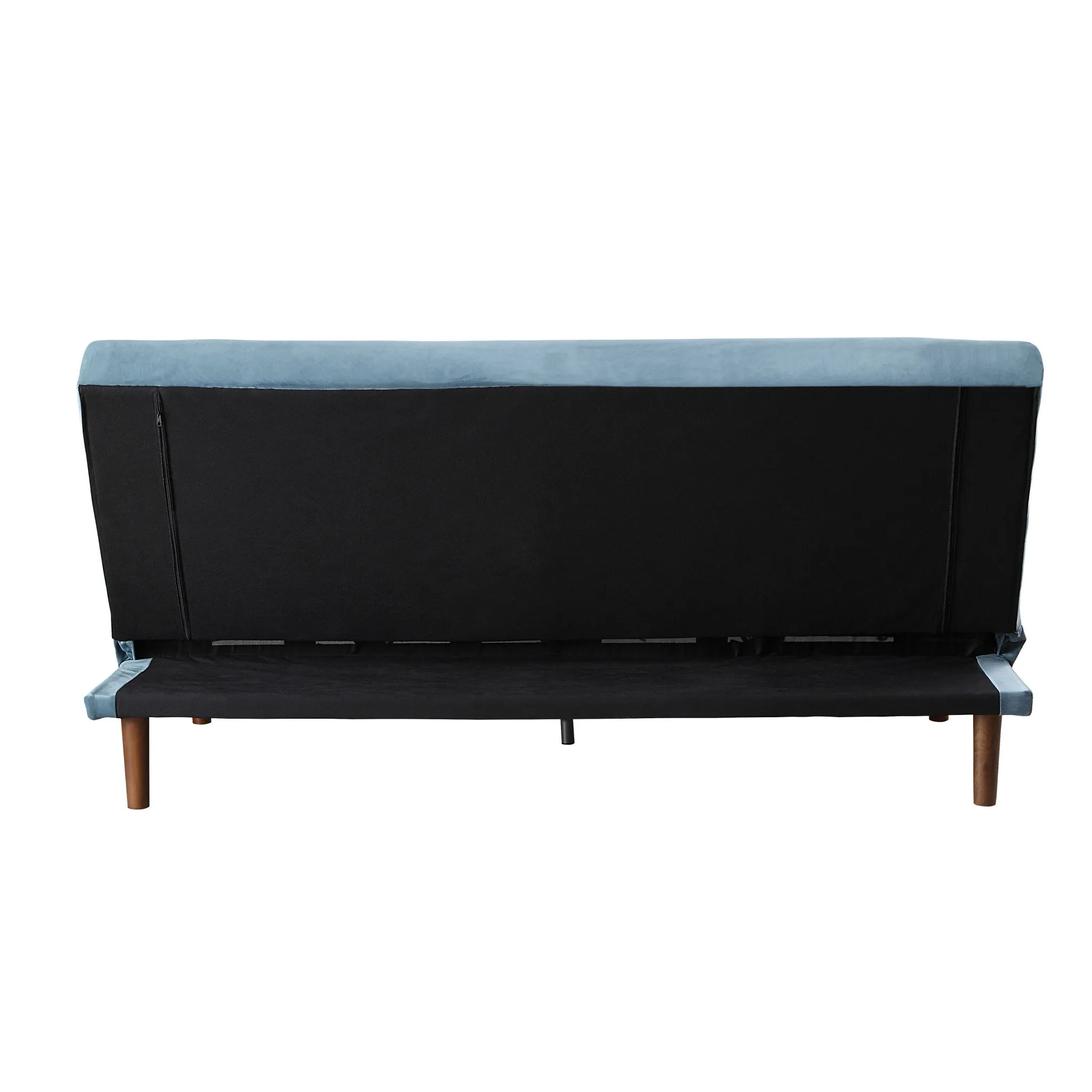 76 Teal Velvet And Wood Brown Sleeper Sofa