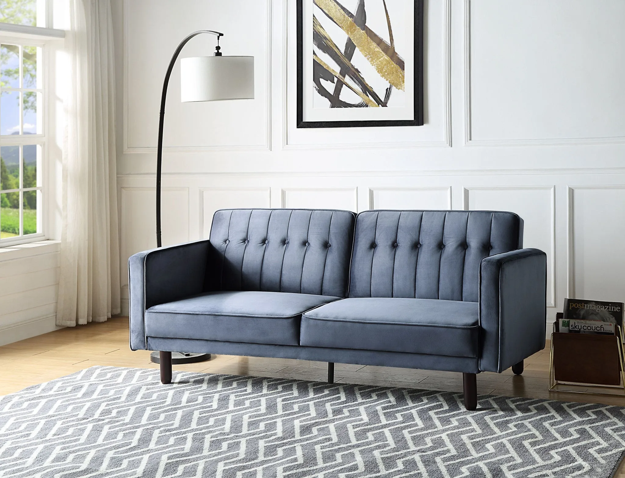 79 Dark Gray Velvet And Black Sleeper Sofa