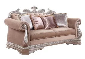 80 Champagne Velour Loveseat and Toss Pillows