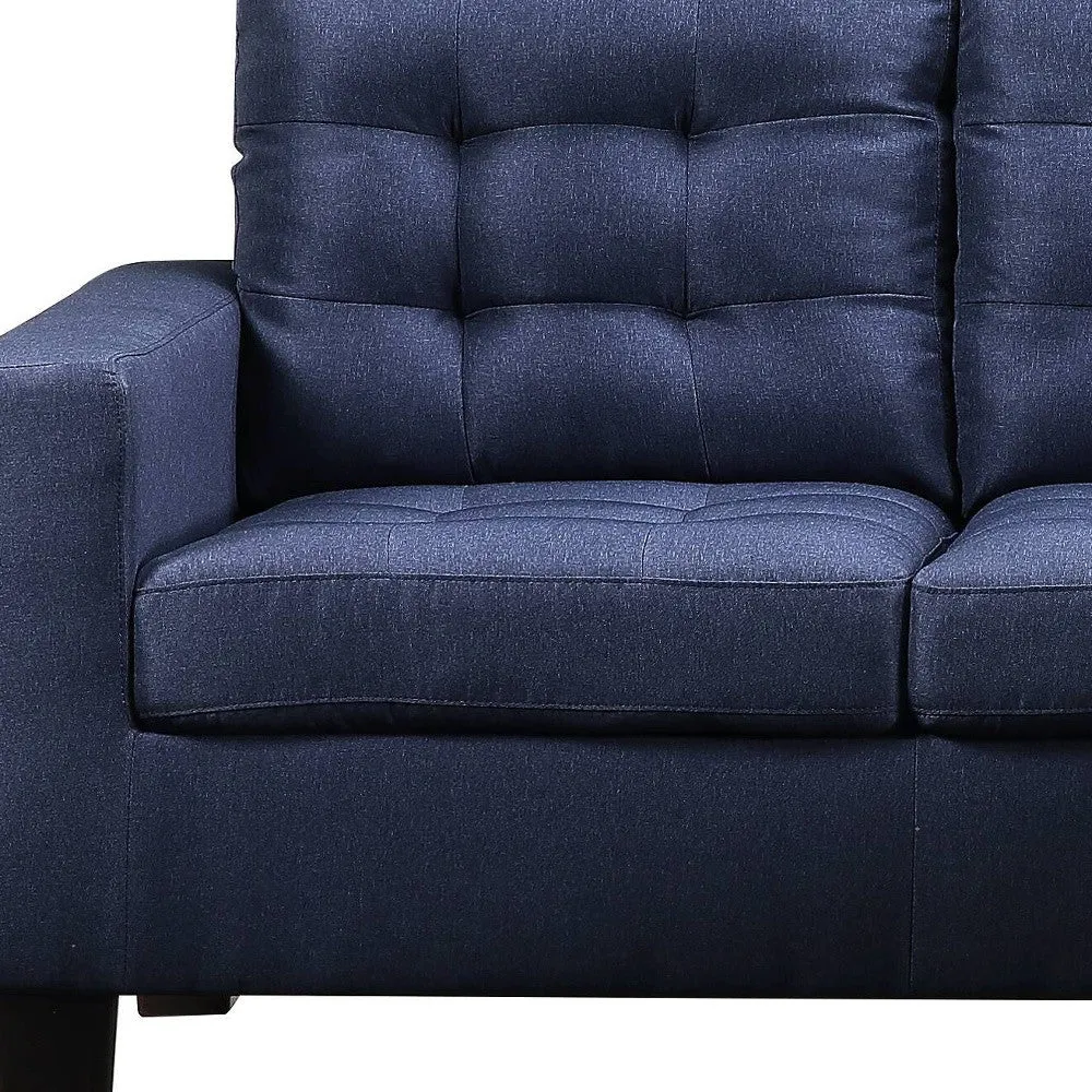 81 Blue Linen And Black Sofa