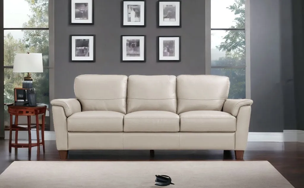 85 Beige Leather And Black Sofa