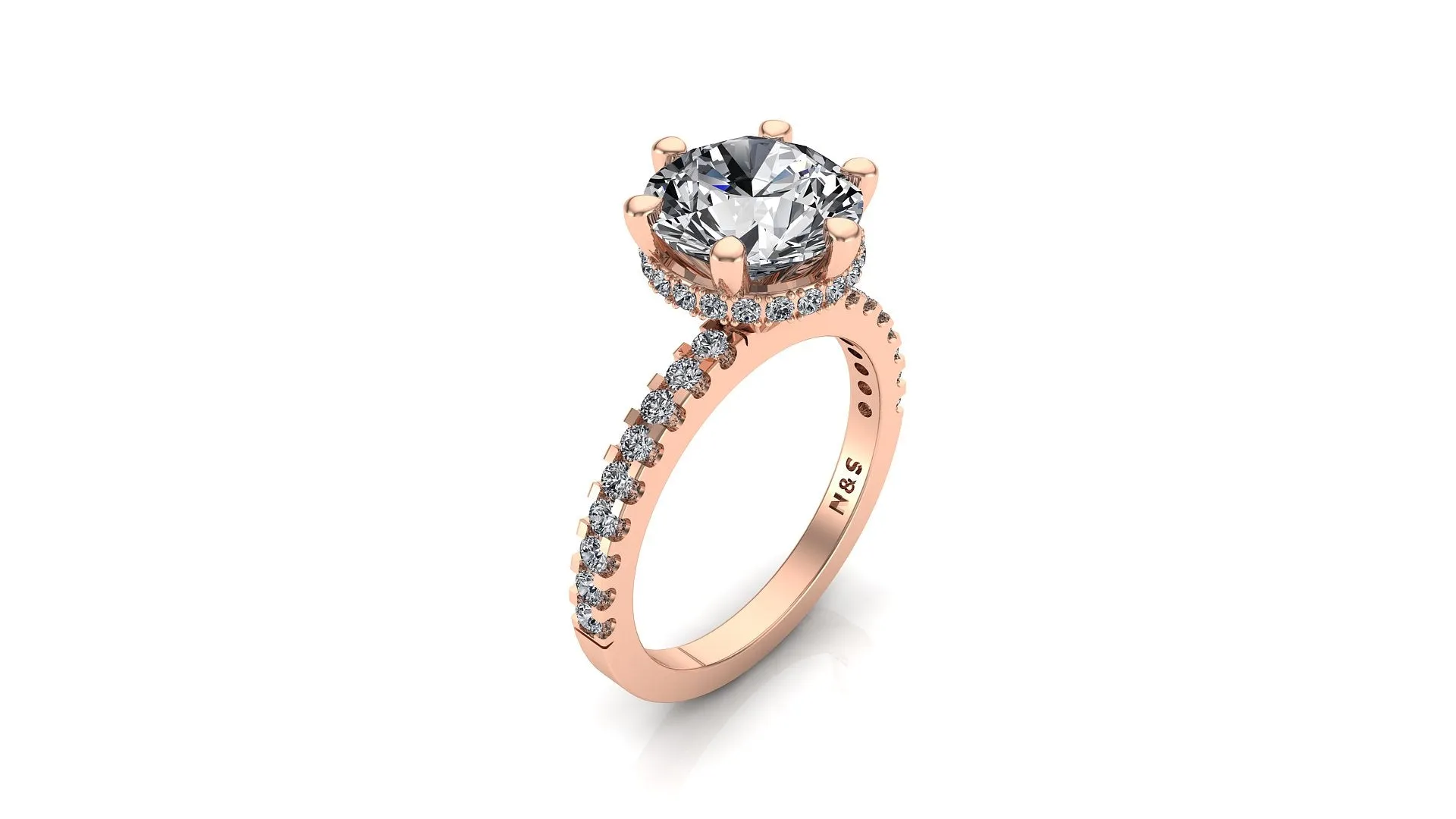 8mm (1.90ct) Rané ForeverOne Round Moissanite Diamond Underhalo Engagement Ring 14K Gold MOENG018