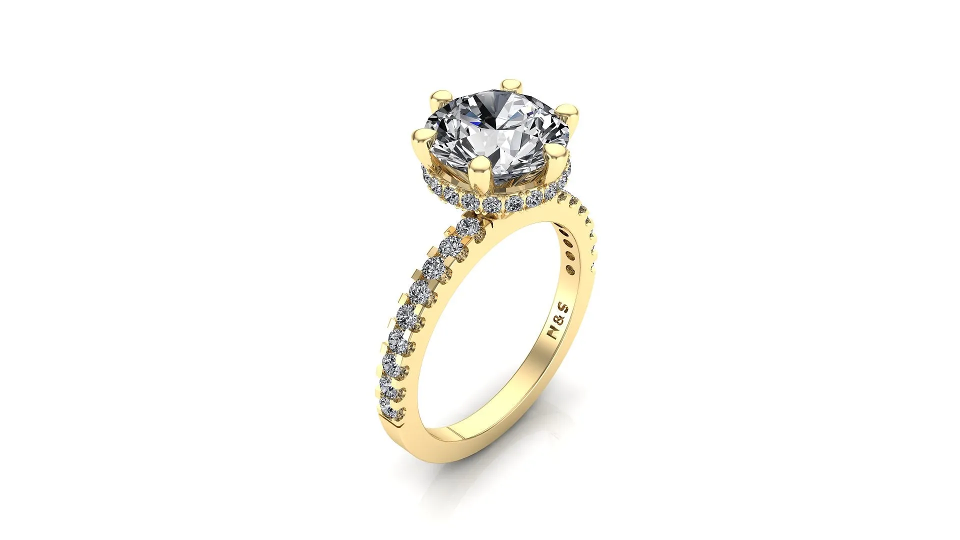 8mm (1.90ct) Rané ForeverOne Round Moissanite Diamond Underhalo Engagement Ring 14K Gold MOENG018