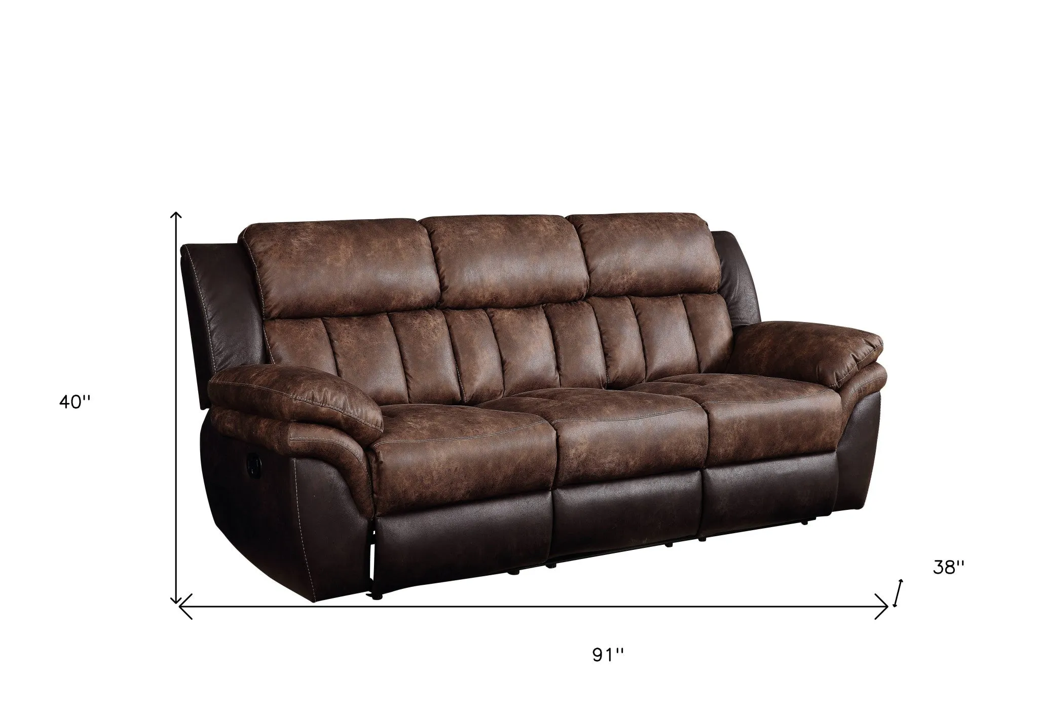 91 Espresso And Black Microfiber Reclining Sofa