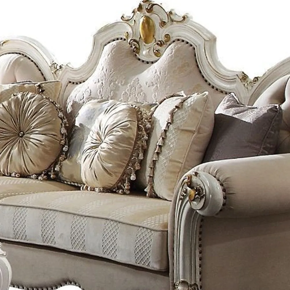 93 Fabric Velvet And Pearl Sofa With Three Toss Pillows