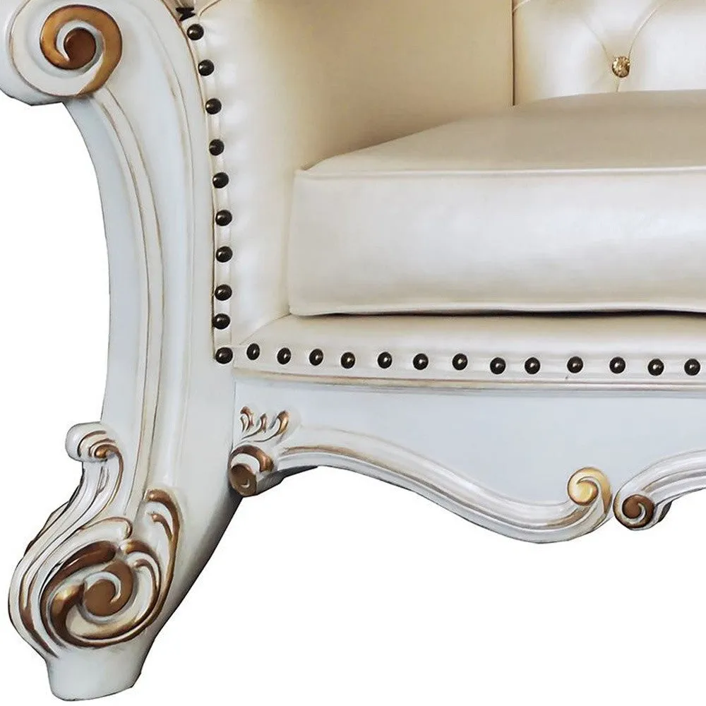 96 Champagne Faux Leather And Pearl Sofa With Five Toss Pillows