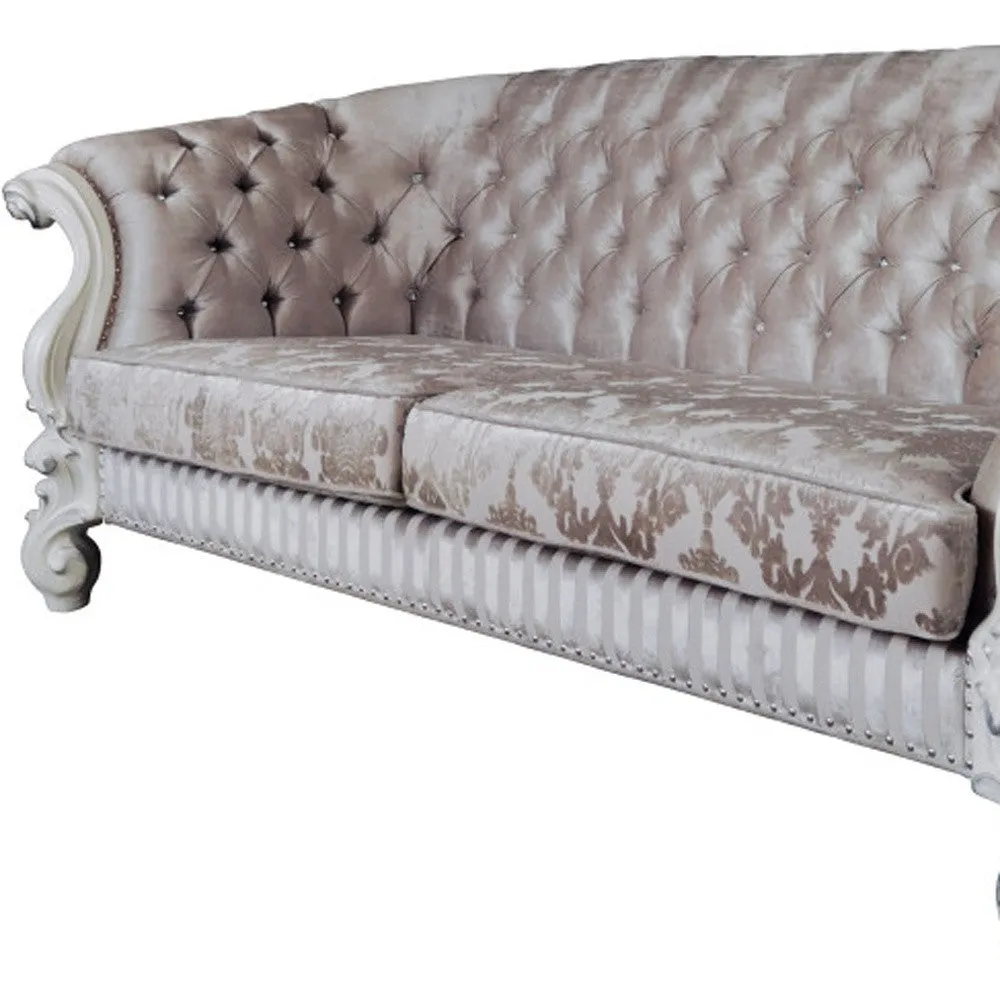 99 Ivory Velvet And Bone Sofa With Seven Toss Pillows