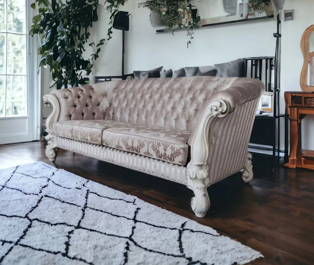 99 Ivory Velvet And Bone Sofa With Seven Toss Pillows