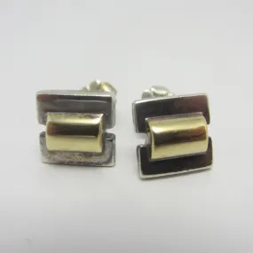 9k Gold Sterling Silver Stud Earrings Vintage 1958 English