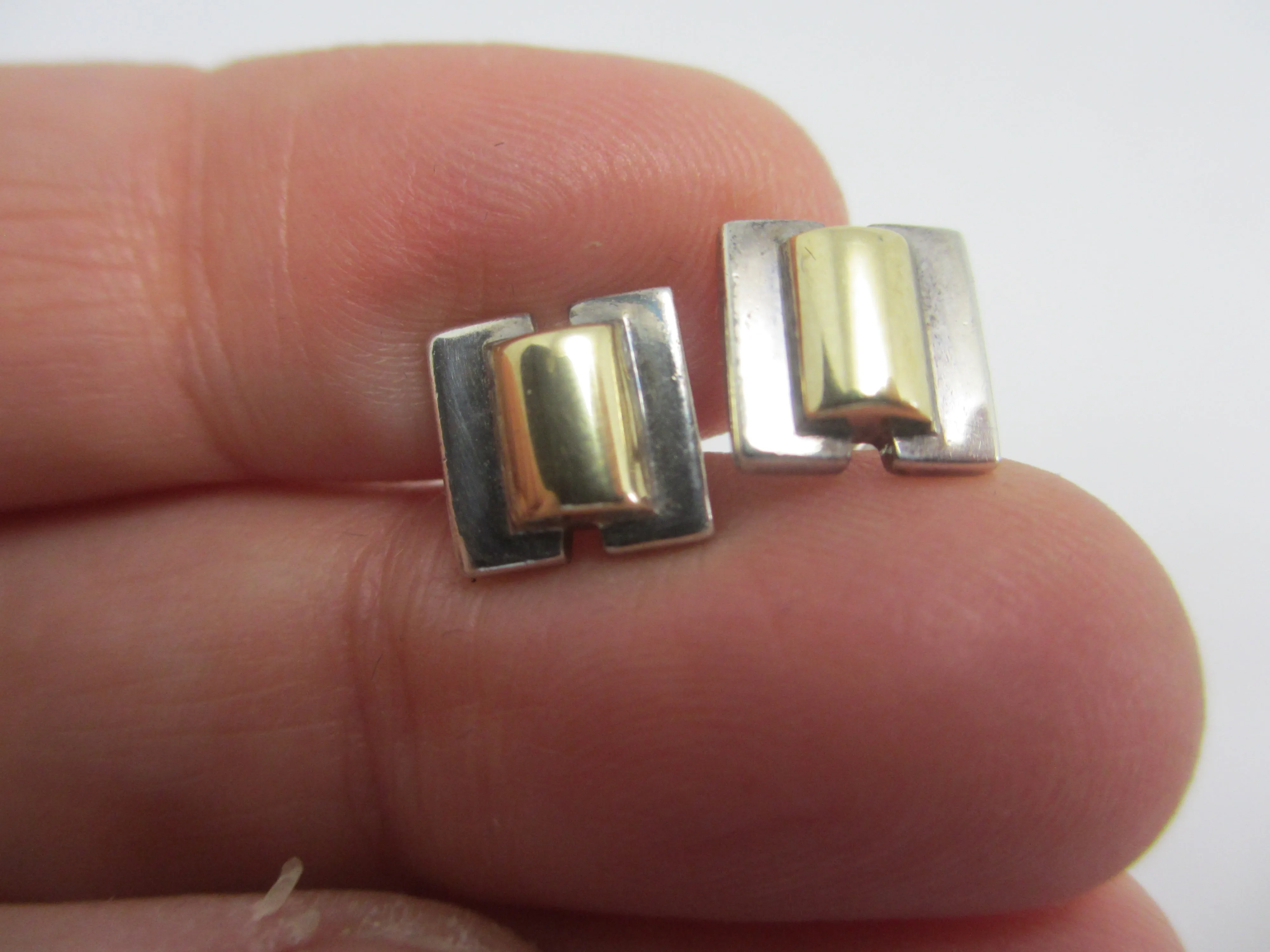 9k Gold Sterling Silver Stud Earrings Vintage 1958 English