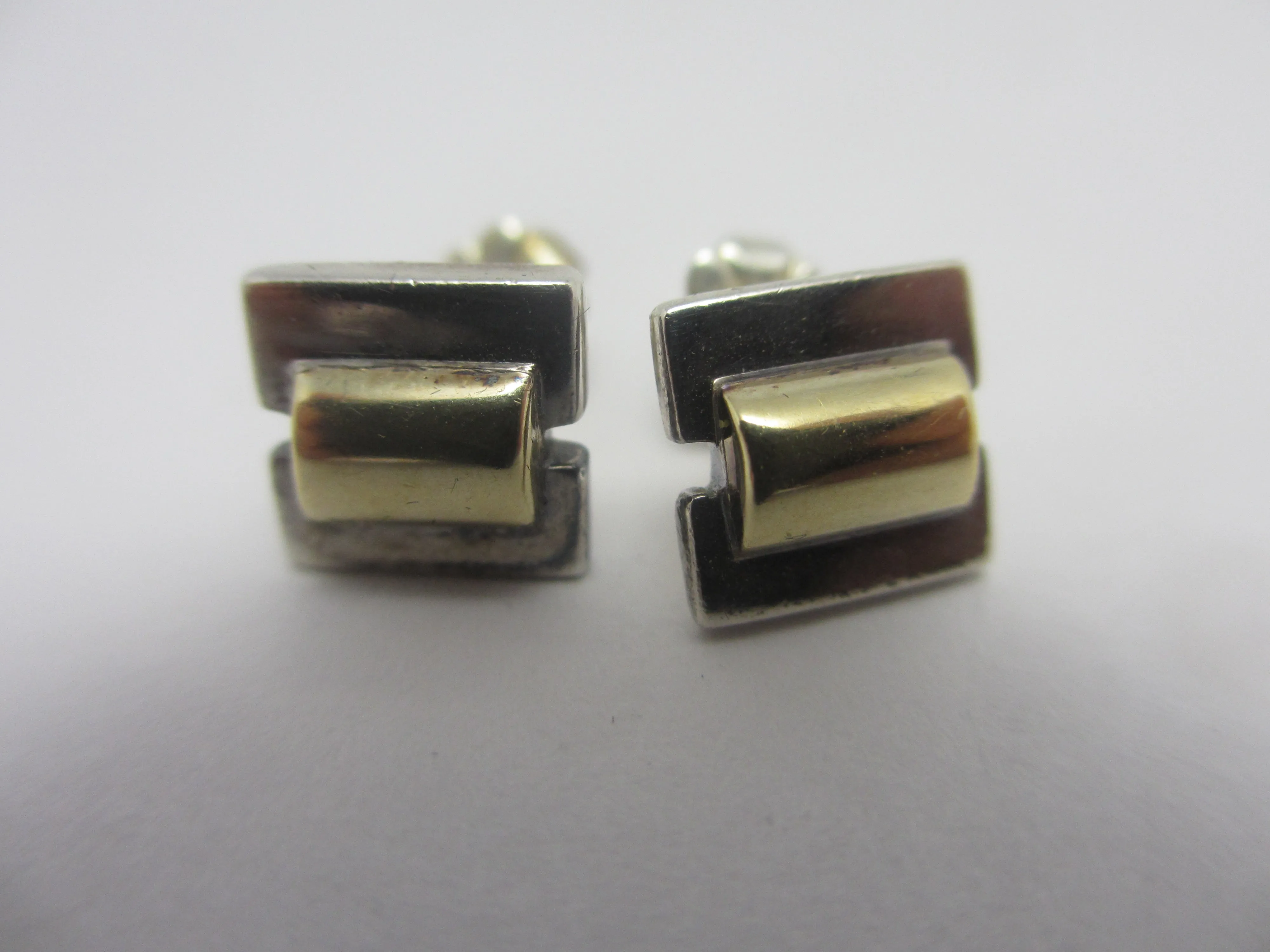 9k Gold Sterling Silver Stud Earrings Vintage 1958 English