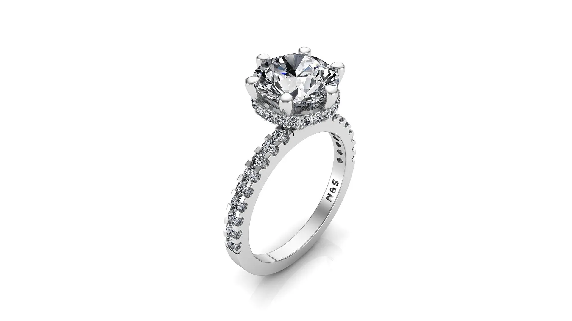 9mm (2.70ct) Monique ForeverOne Round Moissanite Diamond Underhalo Engagement Ring 14K Gold MOENG022