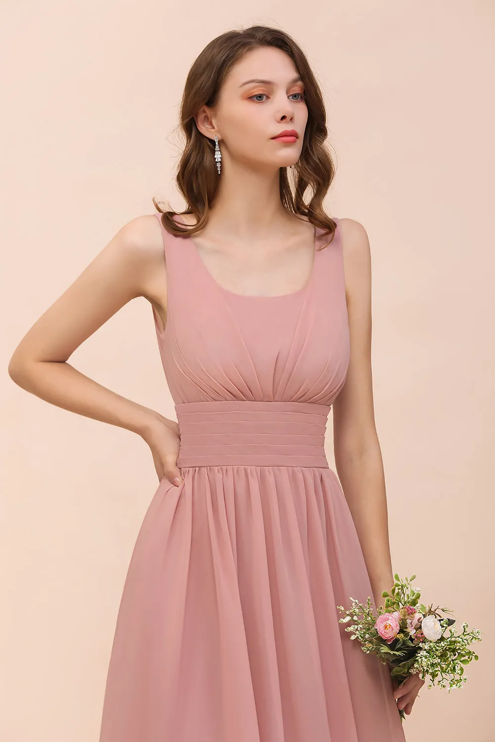 Affordable Long A-line Chiffon Mauve Bridesmaid Dress