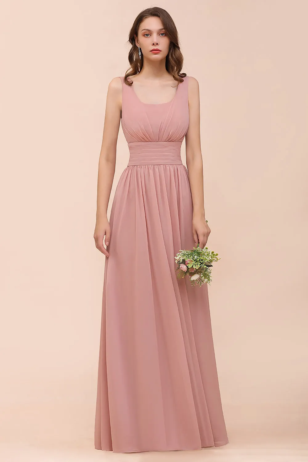 Affordable Long A-line Chiffon Mauve Bridesmaid Dress