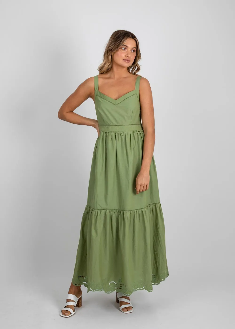 Alessia Embroidered Maxi Dress (Pistachio)