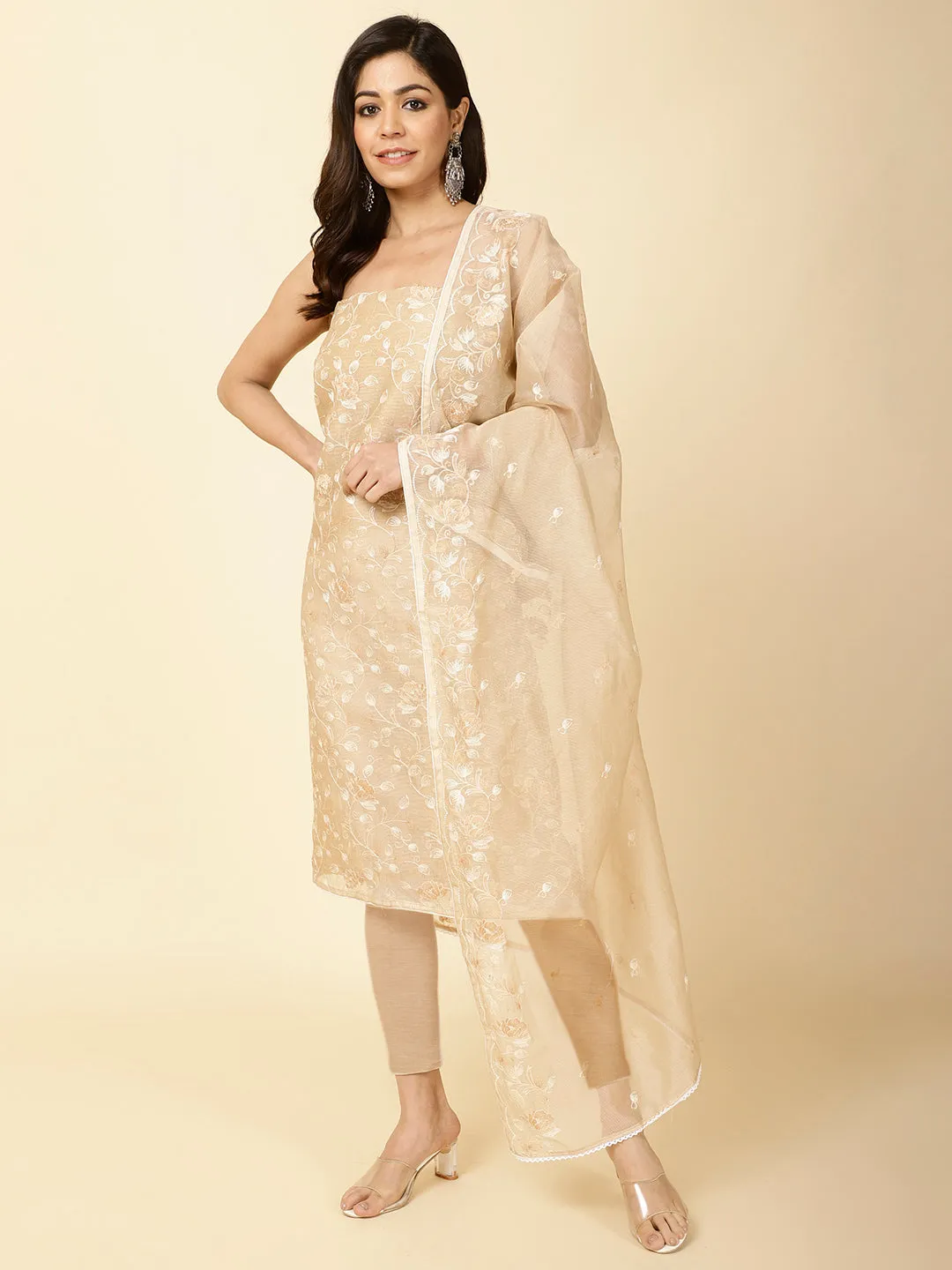 All Over Embroidered Cotton Unstitched Suit Piece With Dupatta