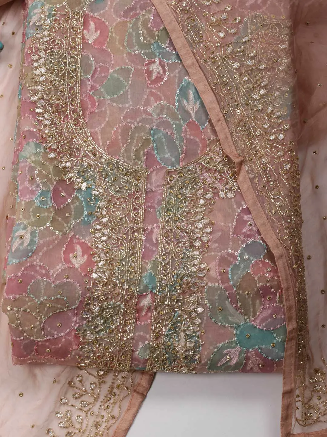 All Over Embroidery Organza Unstitched Suit Piece With Dupatta