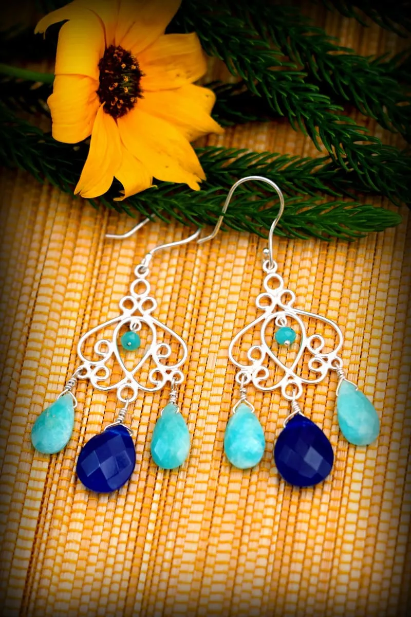 Amazonite & Blue Quartz Fusion Handmade Earrings