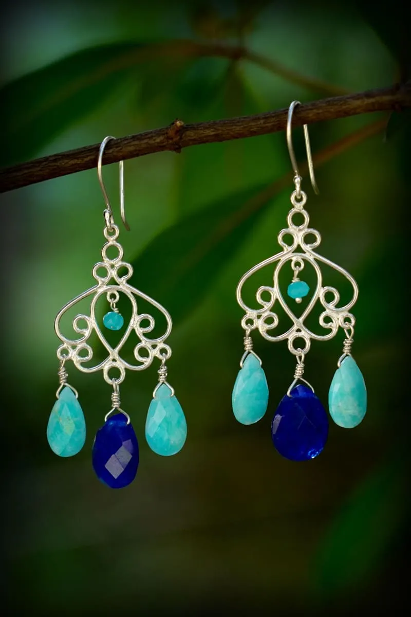 Amazonite & Blue Quartz Fusion Handmade Earrings