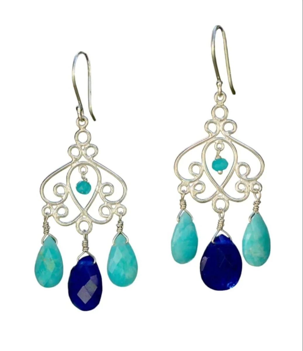 Amazonite & Blue Quartz Fusion Handmade Earrings