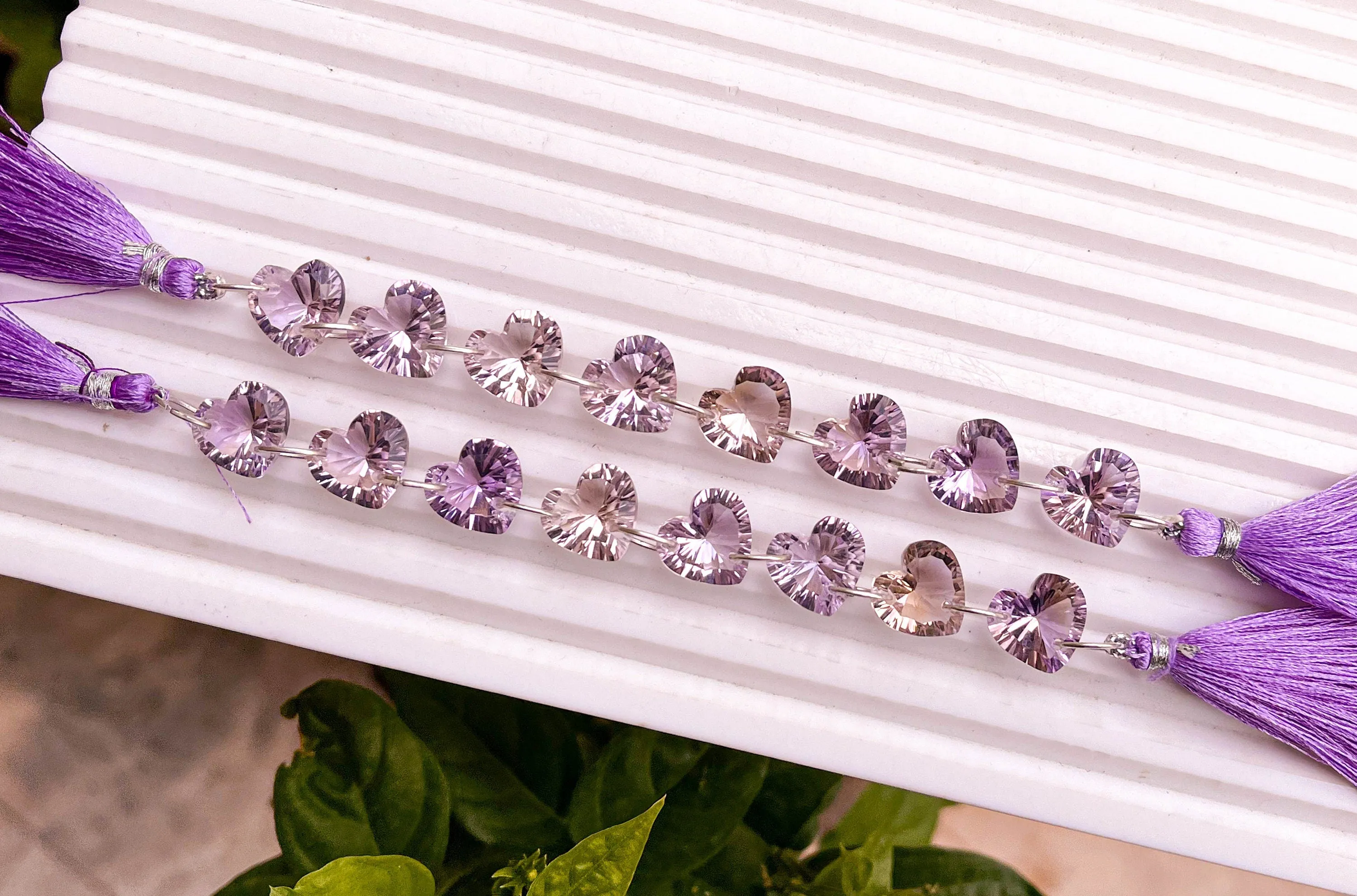 Ametrine Heart Shape Concave Cut Double Drill Beads