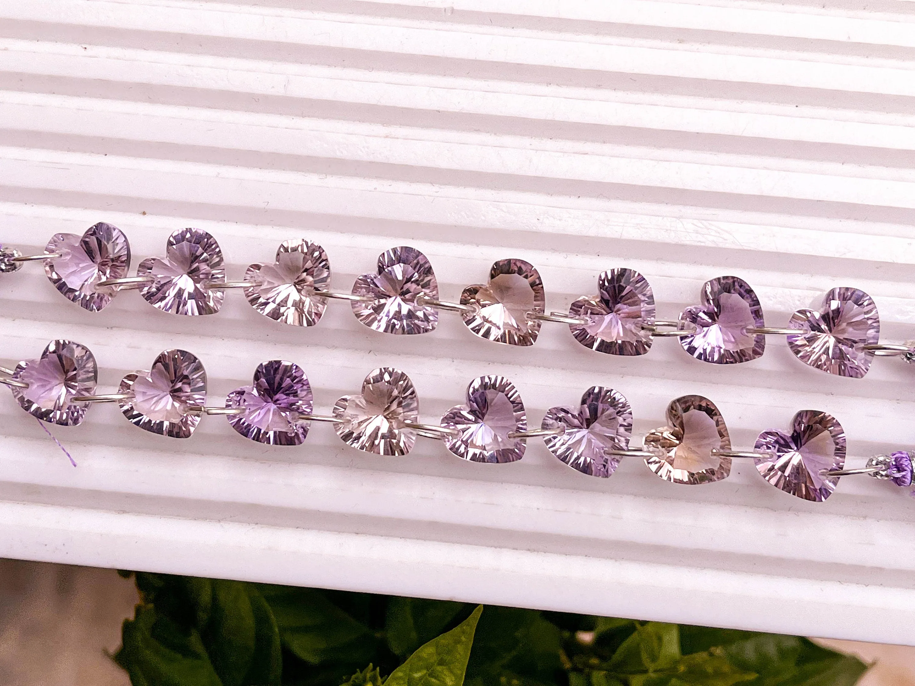 Ametrine Heart Shape Concave Cut Double Drill Beads