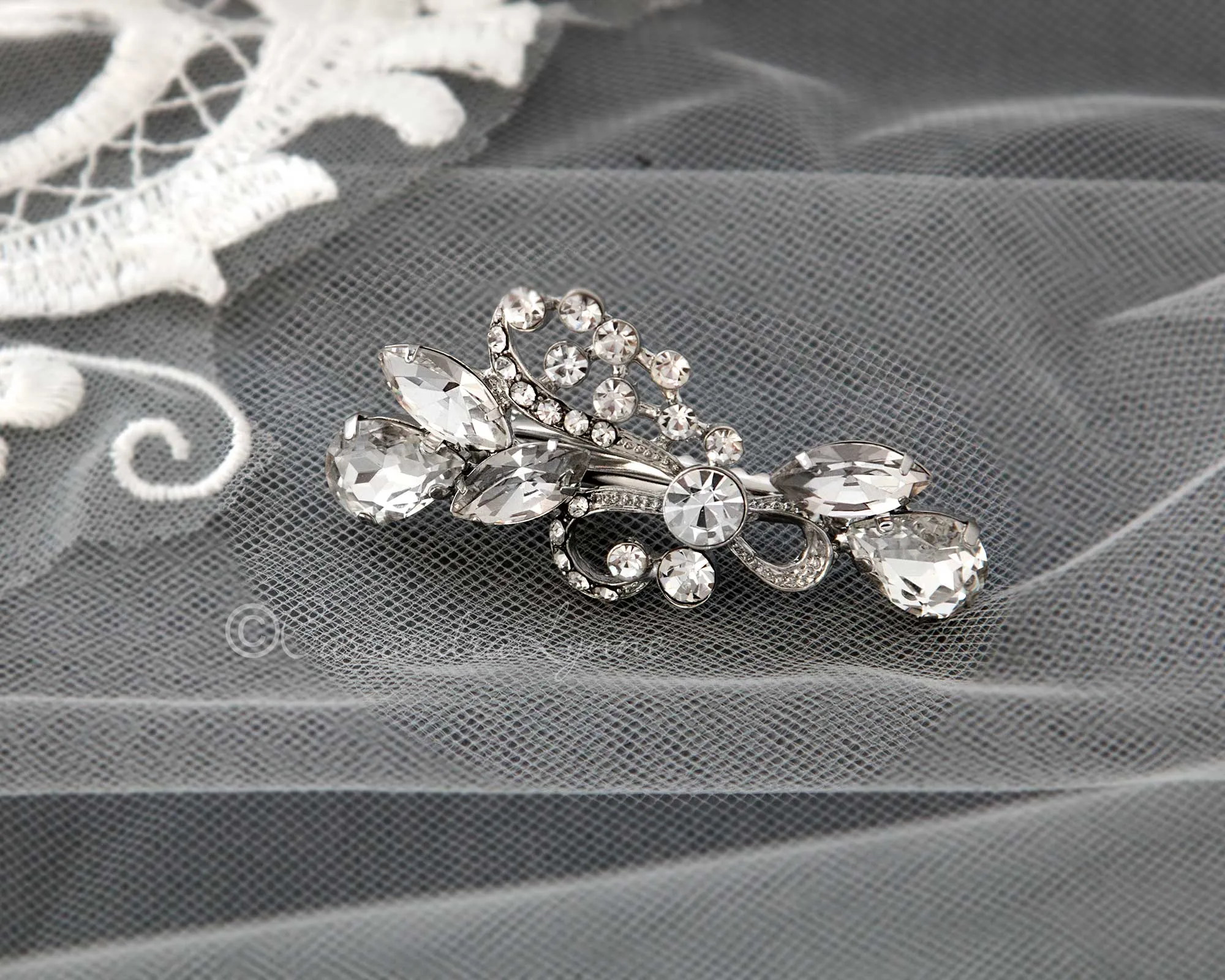 Antique Silver Pear and Marquise Jewel Hair Clip