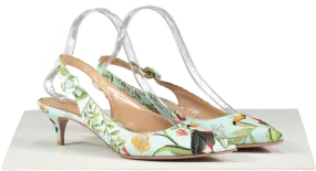 Aquazzura Green De Gournay Amazonia 45 Embroidered Printed Crepe Slingback Pumps - Mint UK 5 EU 38 👠