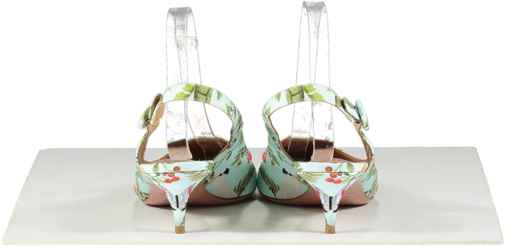 Aquazzura Green De Gournay Amazonia 45 Embroidered Printed Crepe Slingback Pumps - Mint UK 5 EU 38 👠