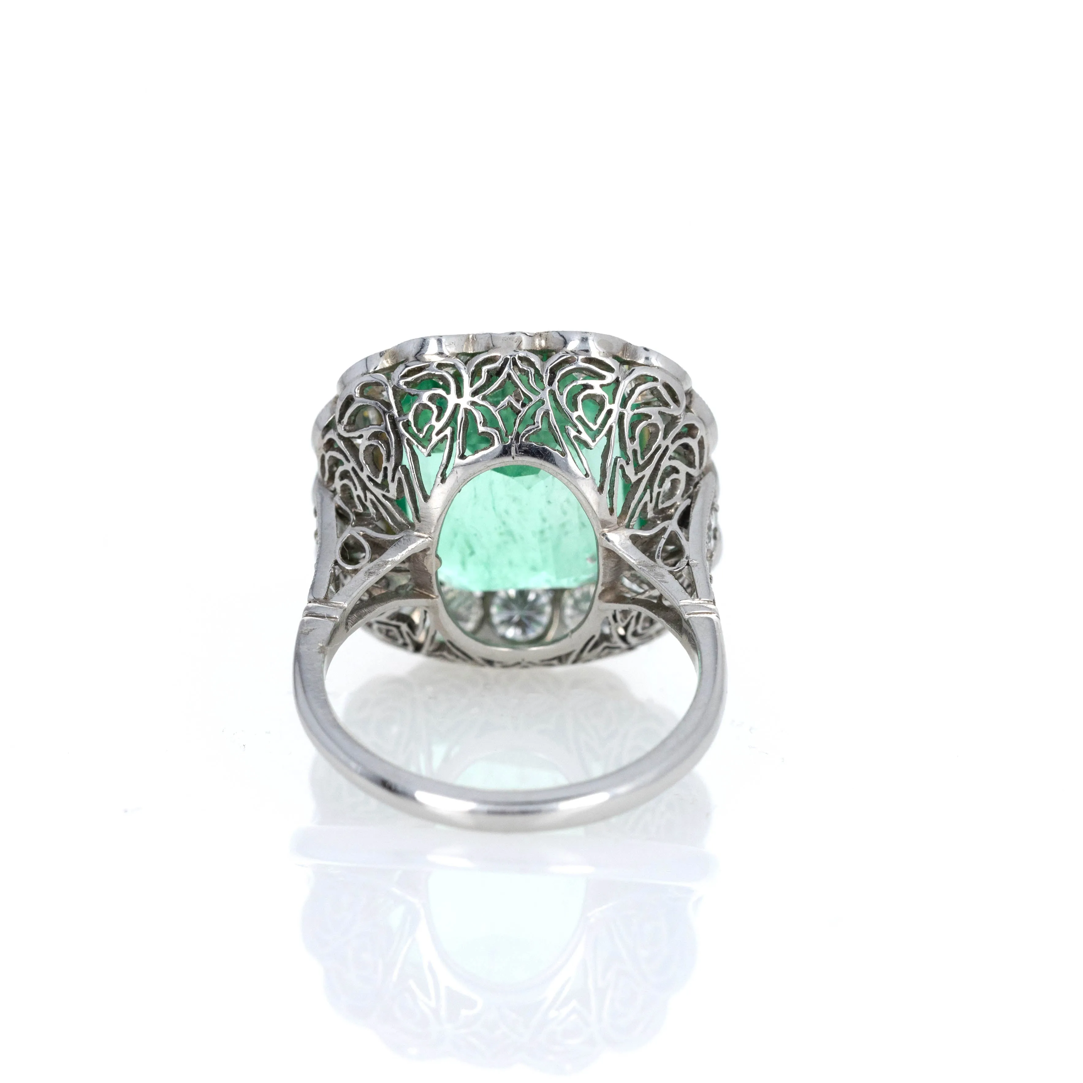 Art Deco Inspired 9.36 Carat Natural Colombian Emerald & Diamond Halo Ring