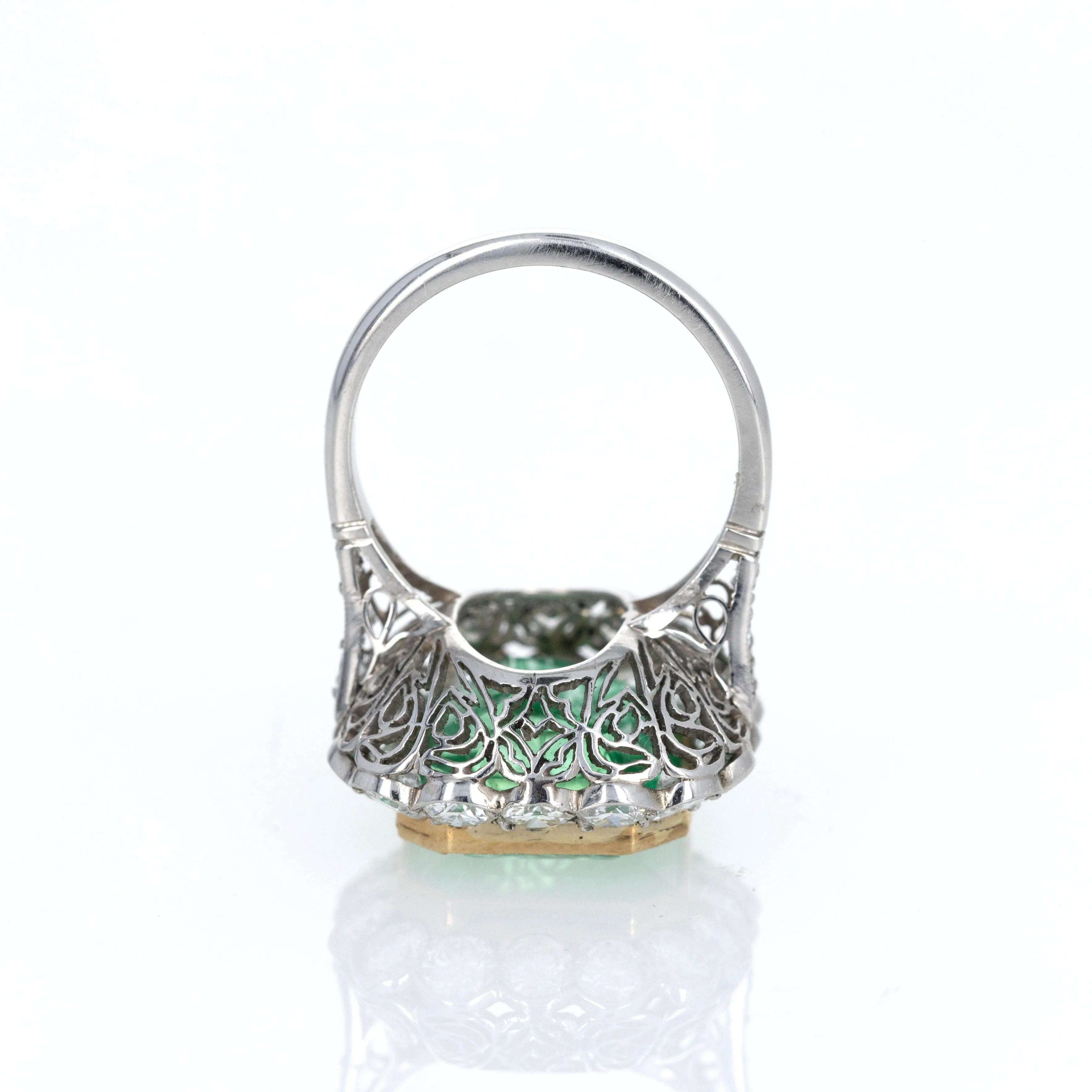 Art Deco Inspired 9.36 Carat Natural Colombian Emerald & Diamond Halo Ring