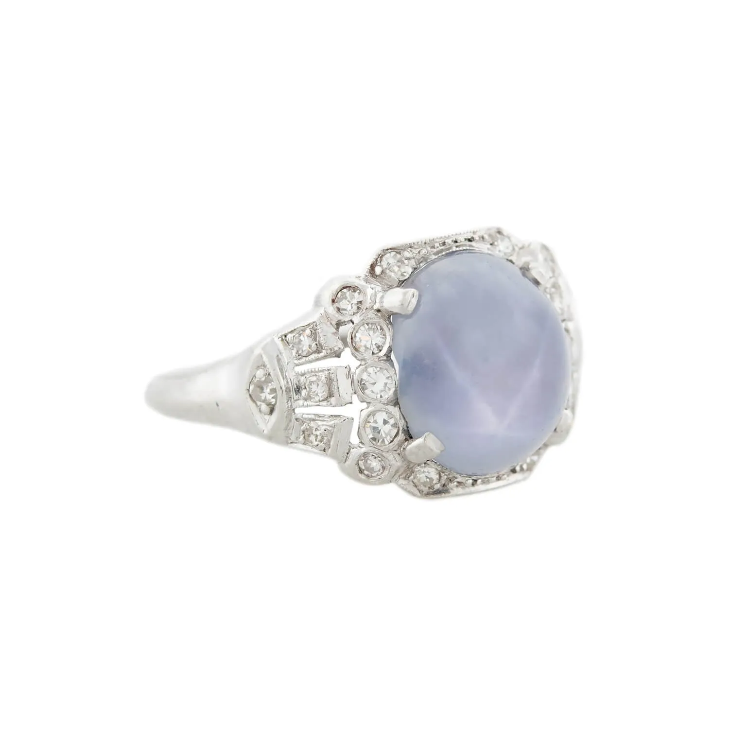 Art Deco Platinum 3.0ct Star Sapphire Cabochon   Diamond Ring