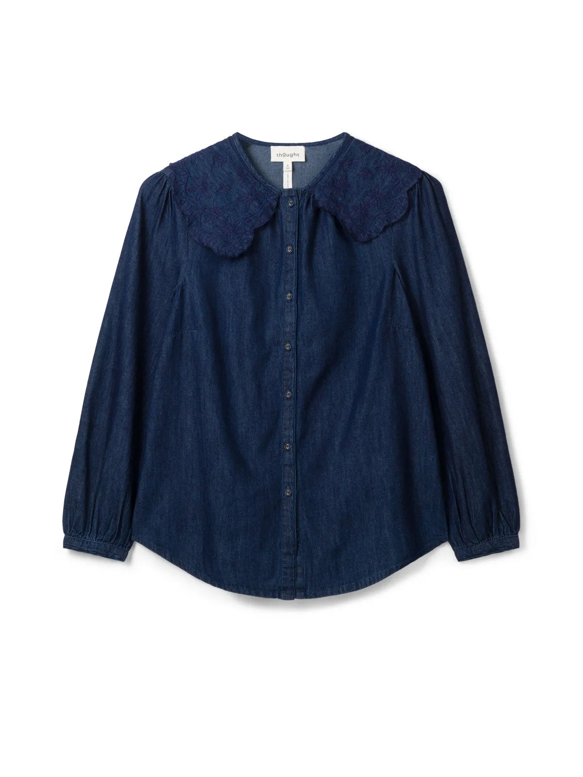 Asterope Organic Cotton Chambray Embroidered Shirt - Dark Indigo Blue