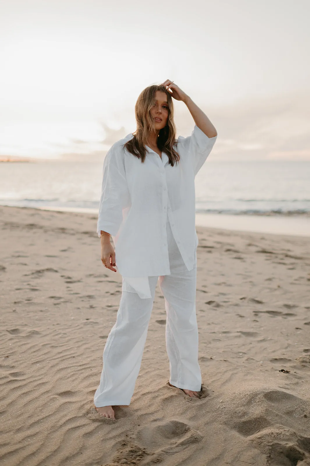 Athena Linen Pants in Dove White