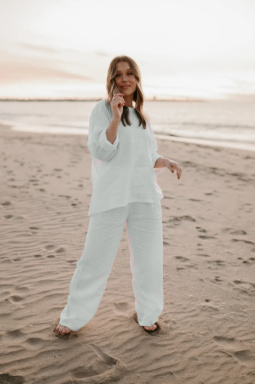 Athena Linen Pants in Dove White