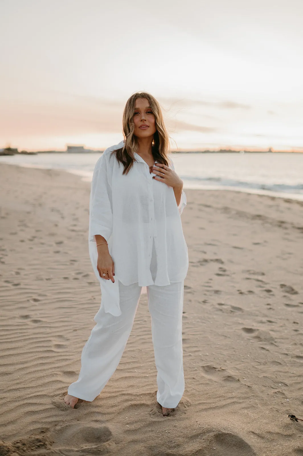 Athena Linen Pants in Dove White