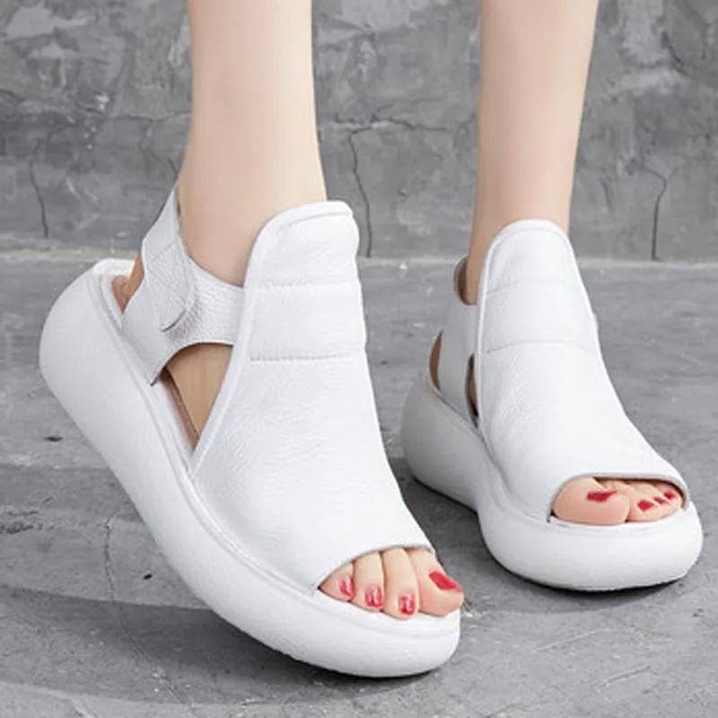 Babakud Solid Leather Platform Velcro Sandals