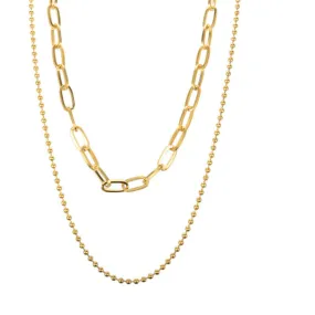 Bead and Cable Chain Double-layer Necklace Set