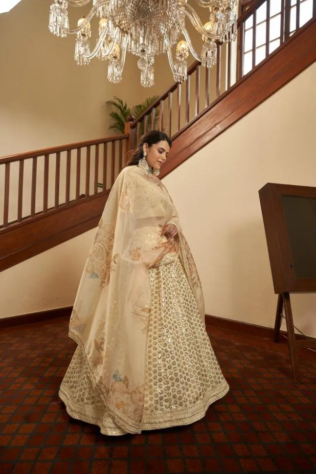 Beige Art Silk Lehenga - Rent