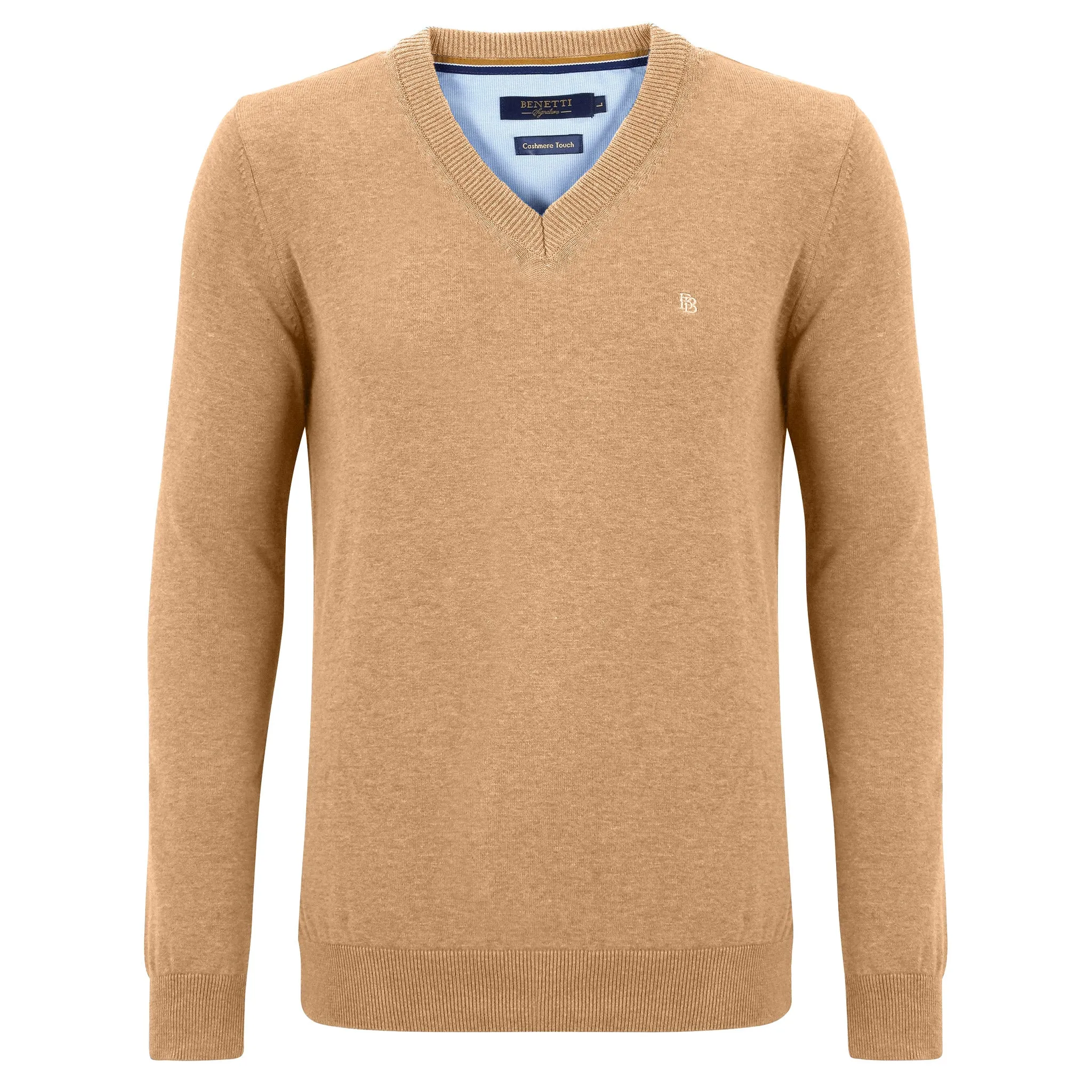 Benetti 100% Cotton V-Neck Knitwear - Biscuit