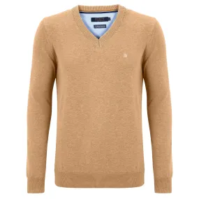 Benetti 100% Cotton V-Neck Knitwear - Biscuit